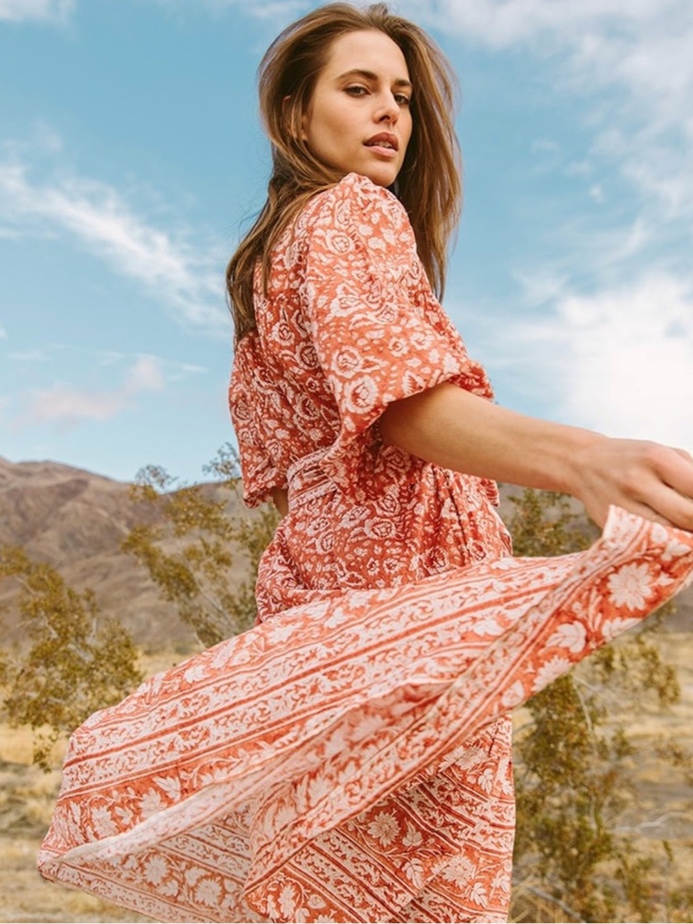 Cleobella Sara Terracota Floral Midi Dress